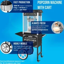 Popcornmaskiner-Royal Catering - Popcornmaskin med vagn - Retrodesign - Svart