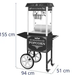 Popcornmaskiner-Royal Catering - Popcornmaskin med vagn - Retrodesign - Svart