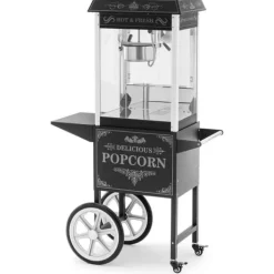 Popcornmaskiner-Royal Catering - Popcornmaskin med vagn - Retrodesign - 195 / 235 - °C - Svart