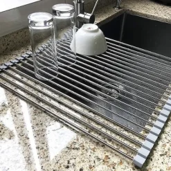 Rullbart Diskställ i Rostfritt Stål - Hopvikbart 45 x 23 cm