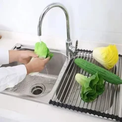 Rullbart Diskställ i Rostfritt Stål - Hopvikbart 45 x 23 cm