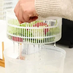 Salladsslungor-Sallad Spinner Manuell Sallad Spinner 3L Stor kapacitet Grönsakstvättmaskin Torktumlare Avloppssil med skål och durkslag