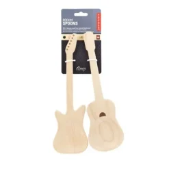 Matbestick-Salladservetter - Gitarr - Trä - 2 stycken - Naturlig - Ej diskmaskinssäker