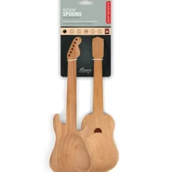 Matbestick-Salladservetter - Gitarr - Trä - 2 stycken - Naturlig - Ej diskmaskinssäker