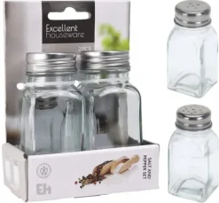 Salt- & Pepparströare-Salt- och pepparkar, en uppsättning genomskinliga kryddburkar av glas