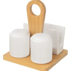 Salt- och pepparkar i porslin med stativ WHITELINE 3 st.