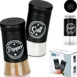 Salt- och pepparkar i svart glas, 2 st.