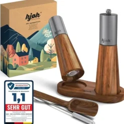 Kryddkvarnar-Salt- och pepparkvarnset i premium rostfritt stål och akacieträ - Elegant set