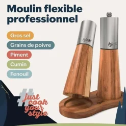 Kryddkvarnar-Salt- och pepparkvarnset i premium rostfritt stål och akacieträ - Elegant set