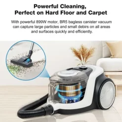 Säckarfria släpvagnsdammsugare VacniQ, lättvikt för mattor och hårda golv, retraherbar sladd, 899 W