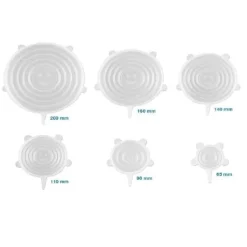 Set med 6 expanderbara vita mikrovågslock i silikon - 6 storlekar HobbyTech
