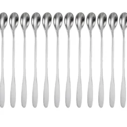 Set med 12 långa skedar i rostfritt stål - Längd 18,9 cm - För Latte Macchiato, cocktails, desserter och mycket mer