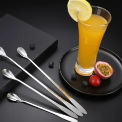 Set med 12 långa skedar i rostfritt stål - Längd 18,9 cm - För Latte Macchiato, cocktails, desserter och mycket mer