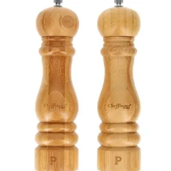 Kryddkvarnar-Set med 2 Mölningar för Salt och Peppar i Naturlig Bambus Justerbar Kvarn Cheffinger Brun / Beige