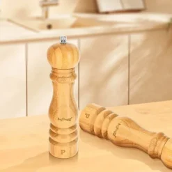 Kryddkvarnar-Set med 2 Mölningar för Salt och Peppar i Naturlig Bambus Justerbar Kvarn Cheffinger Brun / Beige
