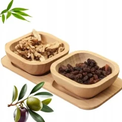 Serveringsfat & Skålar-SET MED 2 x 30 ml SKÅLAR + BAMBUBRACK DOPPLATTA FÖR APPETITARE OCH SUSHISÅS