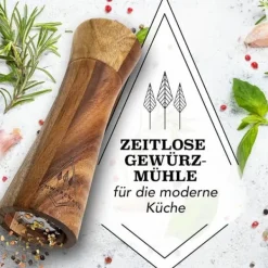 Set med Akaciakvarnar för Peppar och Salt - Manuella Saltkar 25,5 cm