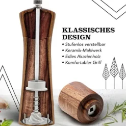 Set med Akaciakvarnar för Peppar och Salt - Manuella Saltkar 25,5 cm