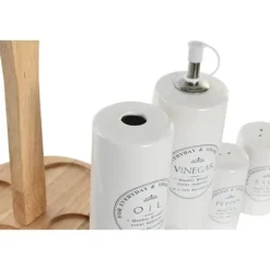 Olje- & Vinägerbehållare-Set med olja och vinäger DKD Home Decor Vit Trä Stengods 18 x 15 x 22 cm