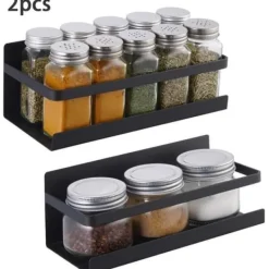 Köksorganiserare-Set om 2 Magnetiska Kryddhyllor - Magnetisk Kylskåpshylla Kryddförvaringshylla (Svart)