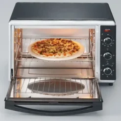 Severin TO2058 42 L minivärmeugn, pizzasten och rotisseri, 1 800 W bänkugn, 120 min timer, svart/rostfritt stål