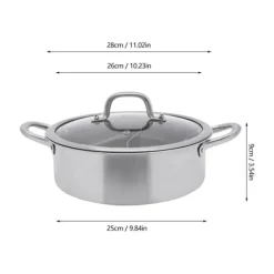 Fondueset-Shabu Shabu Hotpot - Gryta 28 cm - 304 Rostfritt Stål - Dubbelsidig Avdelare - Glaslock - Induktion & Gas - Vit - Med 2 Slevar