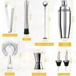 Verktygsset För Drinkar-Shaker-Shaker Cocktail-Kit Cocktail-Accessoar för professionell bartender - Rostfritt stål - 750 ml - 8 PCS - För hemmet, baren, festen