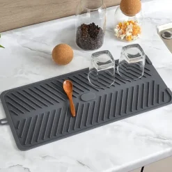 Diskställ & Torkställ-Silikon Dräneringsdyna Multifunktionell Vattentät Hopfällbar Värmebeständig Tjockare Silikon Disktorkmatta för Köksbar