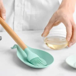 Skedhållare-Silikon Skedstöd Hög Temperaturbeständig Värmebeständig Skedhållare för Hemkök Grön