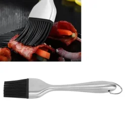 Bakpenslar-Silikonborste Handtag i rostfritt stål Högtemperaturbeständigt köksbakning Grillsås OljeborsteIhåligt handtag Runt huvud S