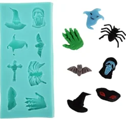 Kakformar-Silikonform för sockerpasta Halloween spökspindel fladdermus
