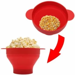 Popcornmaskiner-Silikonskål för mikrovågsugn - Hopfällbar röd popcornskål, lämplig för mikrovågspopcorn