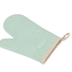 Grytlappar & Grillvantar-Silikonugnsvante Högtemperaturbeständig Vattentät Halksäker köksbakhandske med bomullsfodral Grön