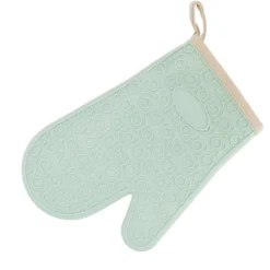 Grytlappar & Grillvantar-Silikonugnsvante Högtemperaturbeständig Vattentät Halksäker köksbakhandske med bomullsfodral Grön