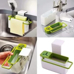 Diskställ & Torkställ-Självdränerande diskbänk, svamphållare och borsthållare, bestickavlopp Diskbänkshållare för diskställ med 4 gummipackningar, torktratt