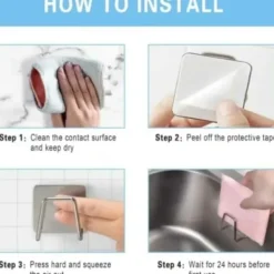 Köksorganiserare-Självhäftande Krok Hållare för Disksvamp Rostfritt Stål