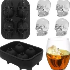 Isformar-Skeleton Skull Silikon iskubbricka med lock BPA-fri mögelmaskin Chokladgodis Halloween Deco