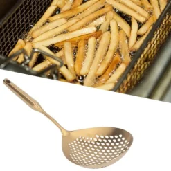 Hålslevar-Skimmer Ladle 304 Rostfritt Stål Livsmedelskvalitet Långt Handtag Stort Flöde Skimmersked för Kök Guld