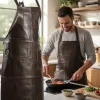 Förkläden-SKINNFÖRKLÄDE GRILL / BBQ / BARISTA / KOCK / FRISÖR FÖRKLÄDE BRUN DISTRESSED APRON
