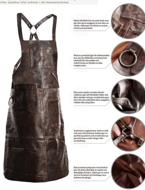 Förkläden-SKINNFÖRKLÄDE GRILL / BBQ / BARISTA / KOCK / FRISÖR FÖRKLÄDE BRUN DISTRESSED APRON