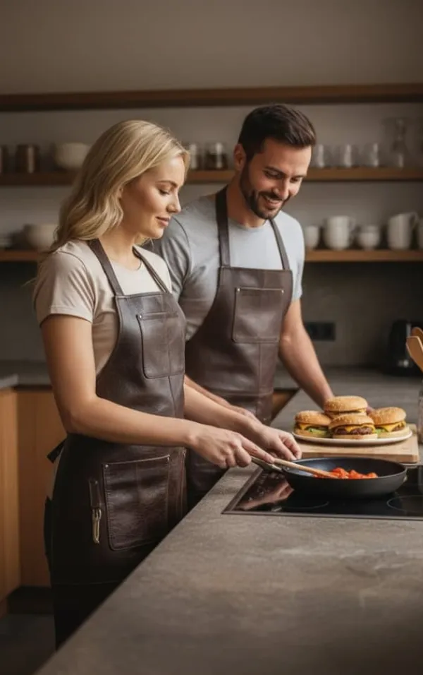 Förkläden-SKINNFÖRKLÄDE GRILL / BBQ / BARISTA / KOCK / FRISÖR FÖRKLÄDE BRUN DISTRESSED APRON