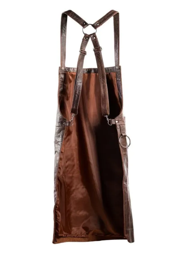 Förkläden-SKINNFÖRKLÄDE GRILL / BBQ / BARISTA / KOCK / FRISÖR FÖRKLÄDE BRUN DISTRESSED APRON