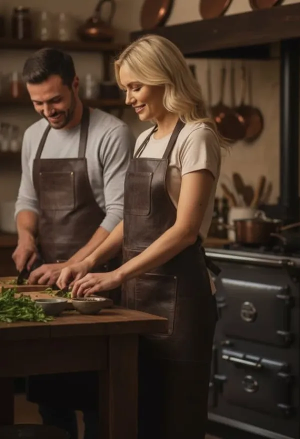 Förkläden-SKINNFÖRKLÄDE GRILL / BBQ / BARISTA / KOCK / FRISÖR FÖRKLÄDE BRUN DISTRESSED APRON