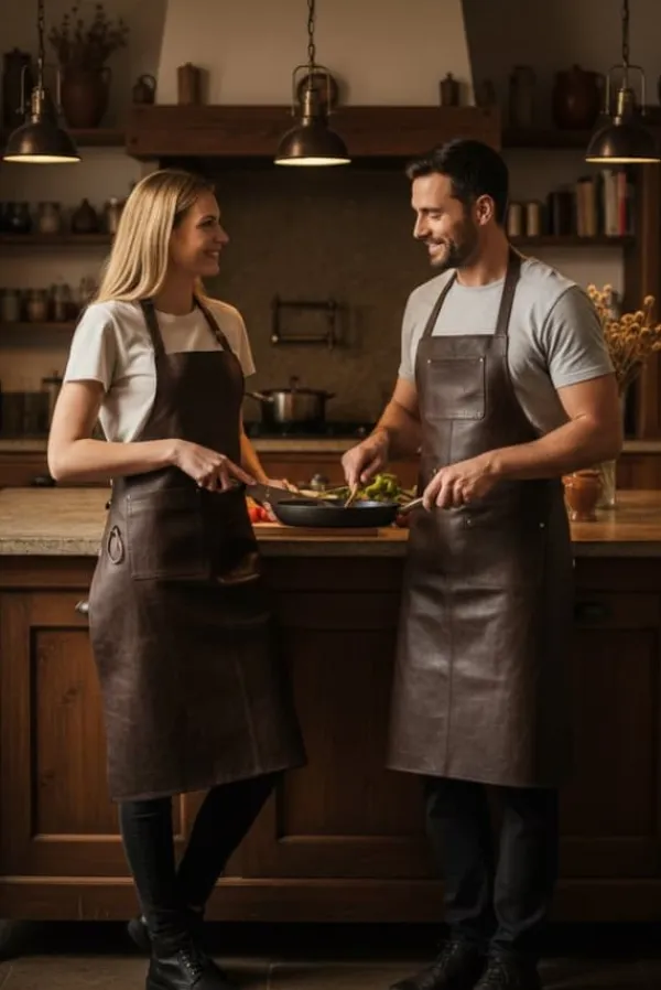 Förkläden-SKINNFÖRKLÄDE GRILL / BBQ / BARISTA / KOCK / FRISÖR FÖRKLÄDE BRUN DISTRESSED APRON