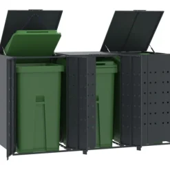 vidaXL Tillbehör Till Avfallshantering-Skjul för sopkärl för 3 platser antracit 207x79x117 cm stål
