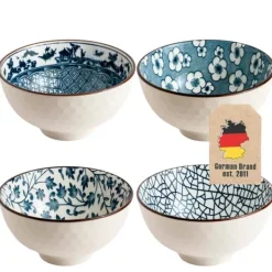 Skålset i 4 delar i en elegant presentförpackning skål Japanskt porslinsservis i blått och vitt