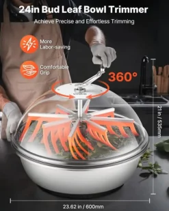 Skåltrimmer/knopptrimmer - Manuell 60 cm - Blad i rostfritt stål - Transparent lock - Våt- och torrtrim - Handvev - För hydroponisk odling