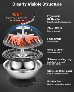 Skåltrimmer/knopptrimmer - Manuell 60 cm - Blad i rostfritt stål - Transparent lock - Våt- och torrtrim - Handvev - För hydroponisk odling