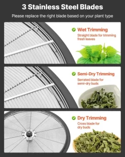 Skåltrimmer/knopptrimmer - Manuell 60 cm - Blad i rostfritt stål - Transparent lock - Våt- och torrtrim - Handvev - För hydroponisk odling