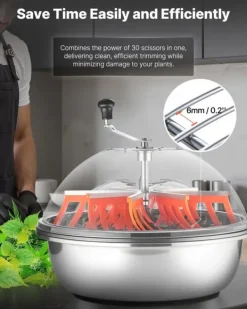 Skåltrimmer/knopptrimmer - Manuell 60 cm - Blad i rostfritt stål - Transparent lock - Våt- och torrtrim - Handvev - För hydroponisk odling